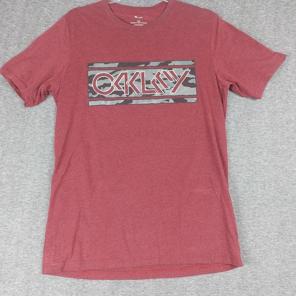 OAKLEY BUCKLE MENS MAROON BURGUNDY REGULAR FIT SHORT SLEEVE TSHIRT SIZE SMALL
